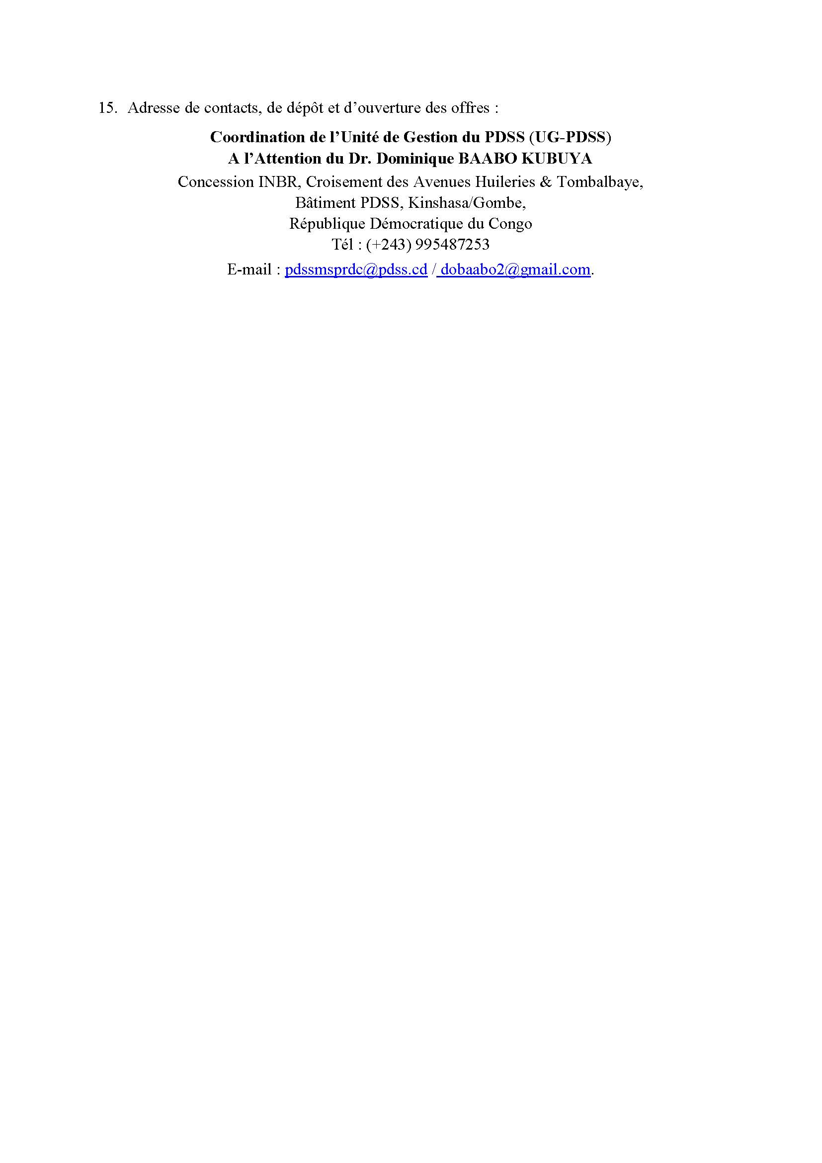 Appel d'offres National pour Exécutions des Travaux de Réaménagement de l'Entrepôt Central du Ministère de la Santé / Mama Yemo à Kinshasa